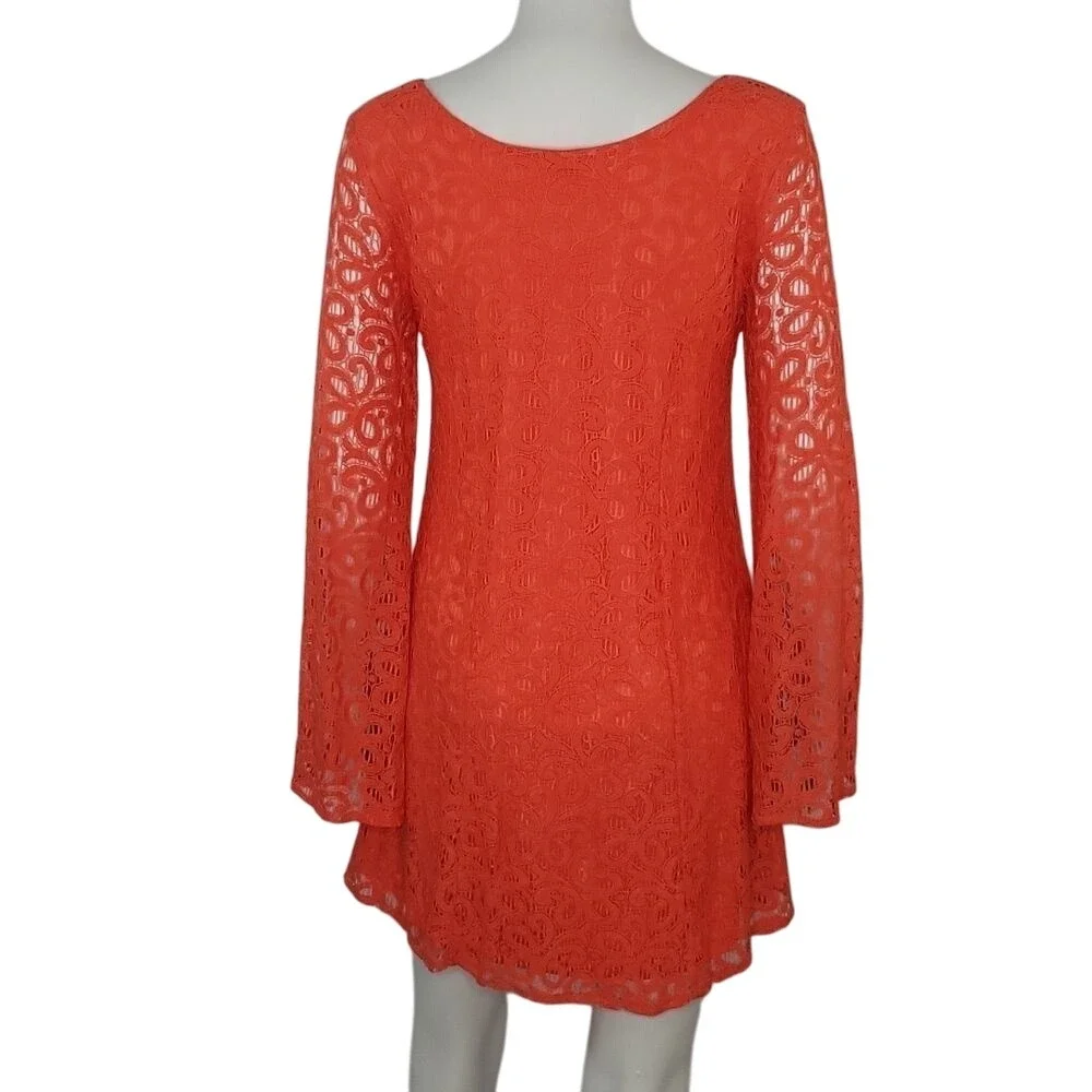 Umgee Orange Lace Long Bell Sleeve Dress‎